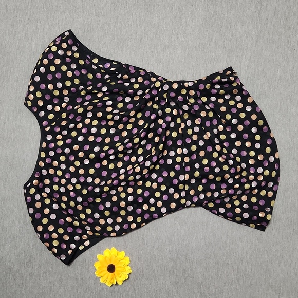 Vintage Tops - Vintage Polka Dot Chinese Neckline Asymmetrical Hem Cap Sleeve Peplum Blouse Top